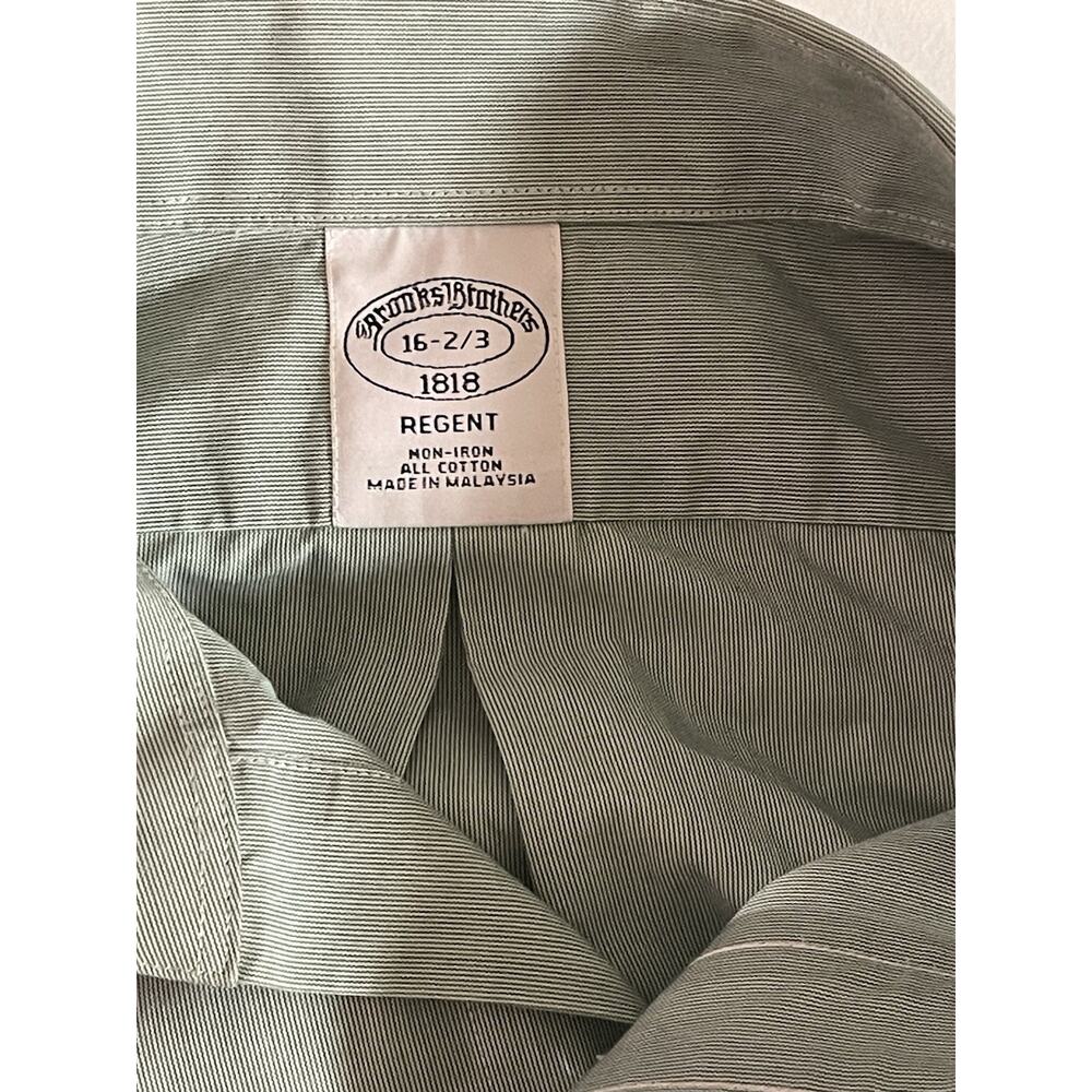 Brooks Brothers Regent Men's Shirt 16-2/3 Green White Striped All Cotton